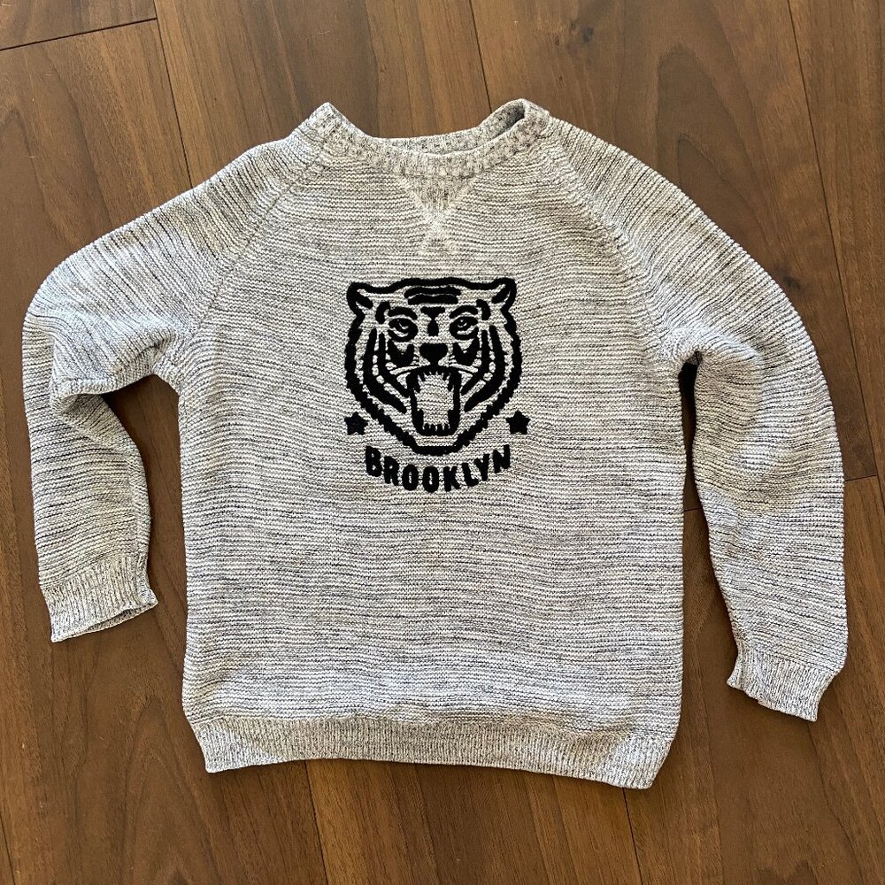 Kids Zara Knitware Grey Marbled Tiger Sweater - Size 7